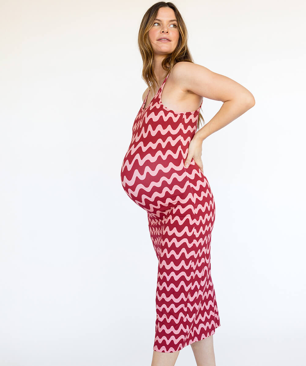 Maternity Tank Dress Midi Length Built-In Shelf Bra Pregnancy & Beyond