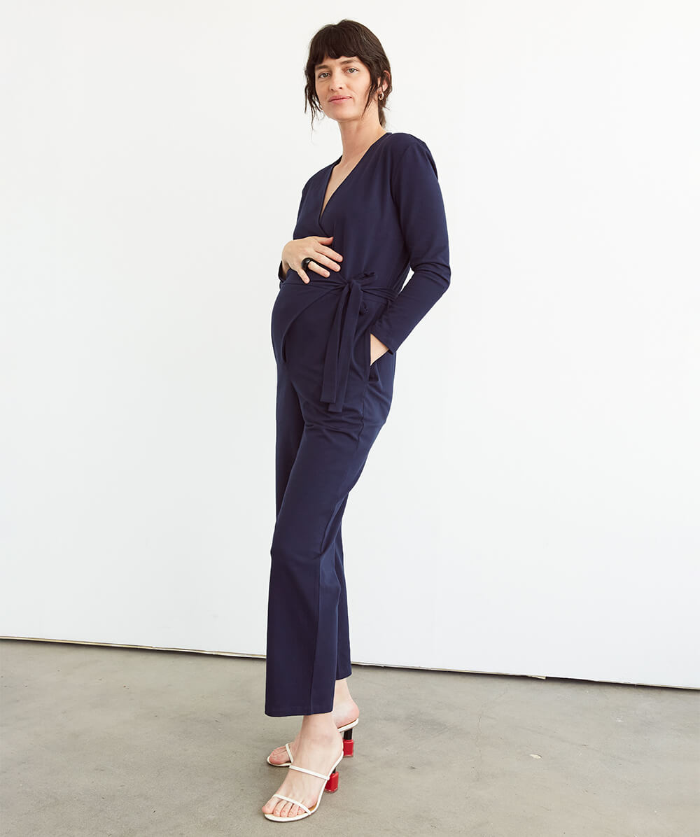 Navy Maternity One Shoulder Ruffle Jumpsuit | Womens Club L London Maternity  Jumpsuits ~ Hundrum Fit & Chic