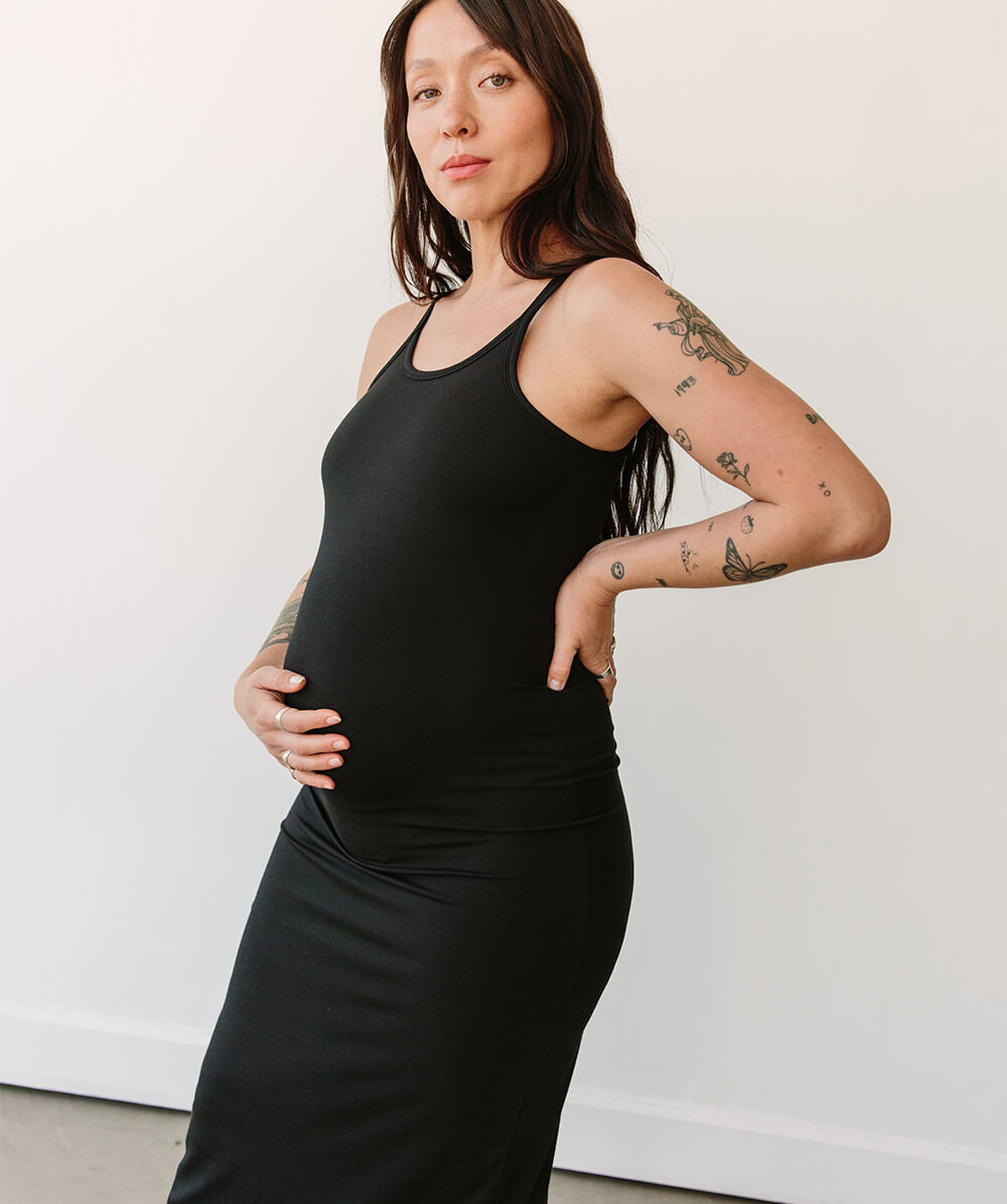 Maternity Tank Dress Midi Length Built-In Shelf Bra Pregnancy & Beyond